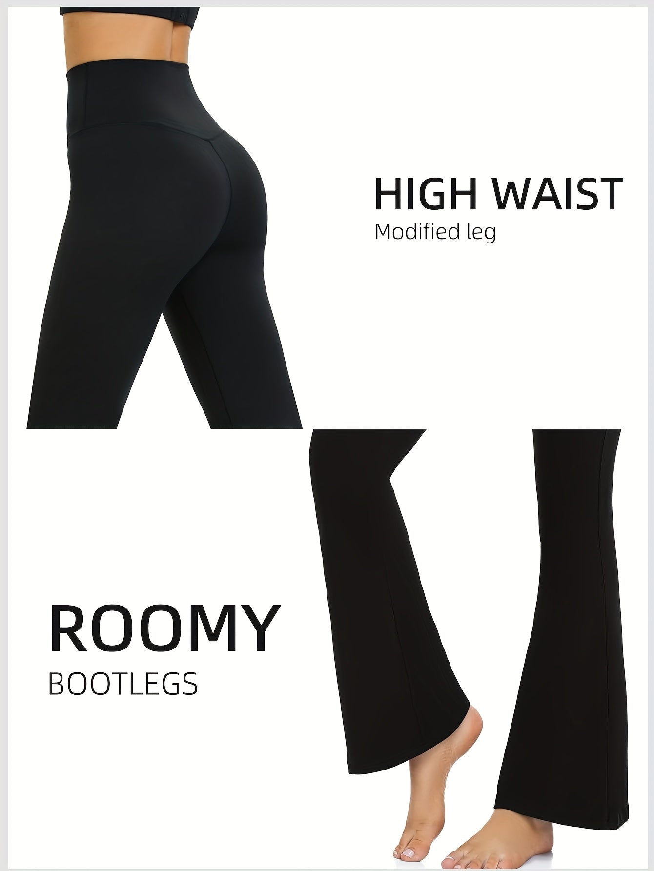 High-Waisted Flared Leggings for Women - Stretchy Black Polyester Pants with Tummy Control, Slimming Fit, and Breathable Design for Spring/Summer/Fall Casual Wear, Spring Summer Leggings | Fitted Leggings | Elastic Waistband