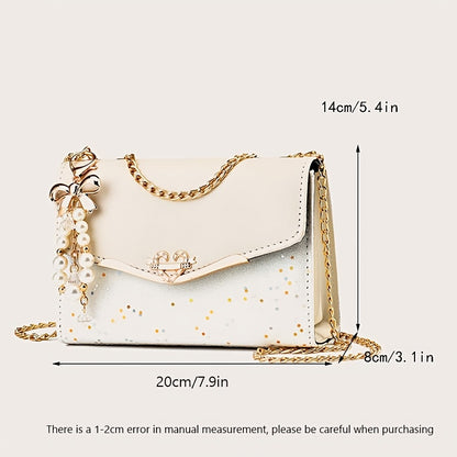Fashionable Women'S Flip Clutch with Metal Chain and Tassel Pendant, Lightweight Shoulder Bag, Adjustable Strap, Urban Polka Dot Design, Polyester Lined, Buckle Closure - Ideal Gift for Family, Mother, Lover, Friends, Classma