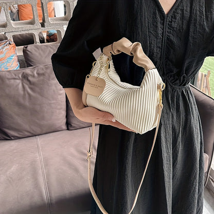 Stylish Simple Pleated Handbag PU Material Evening Party Women's Bag