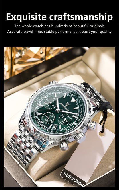 Berda Tomato Business Dominant High-end Luxury Stainless Steel Watch Waterproof Luminous Calendar Quartz Men's Watch, POEDAGAR