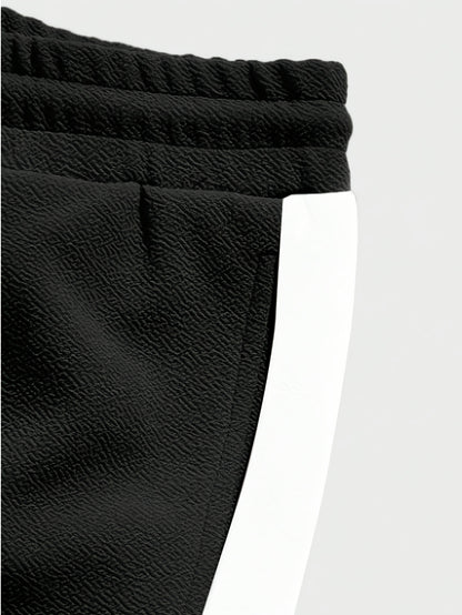 Men's Summer Sports Casual Set with Round Neck T-Shirt and Drawstring Pants Fashion Patchwork Breathable Quick-Dry Top and Bottoms Outfit
