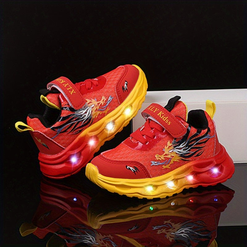 2025 New Youngsters' LED Light-Up Sneakers - Sparkling Cartoon Dad Shoes for Boys & Girls, Closure, Breathable Fabric Upper & Durable PVC Sole, All-Season Casual Wear, Kid Shoes, Everyday Youngsters'S Footwear, Fun Youngsters