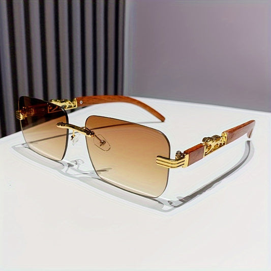 Cheetah Leopard fashion glasses For Women Men Rectangle Rimless Wood Grain Temple Sun Shades For Beach Party Travel