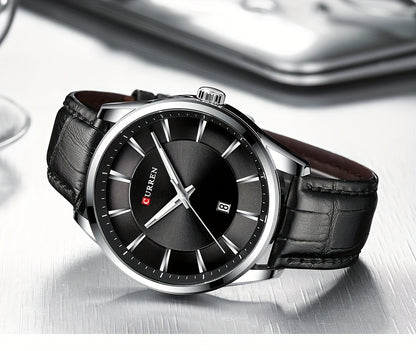 CURREN Minimalist Business Men'S Quartz Watch with Faux Leather Strap And Large Dial with Date, Suitable for Women