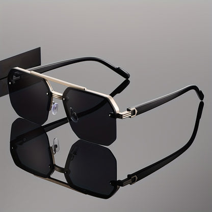 Trendy high-end dual-bar polygonal frame glasses, fashionable for street photography on Instagram