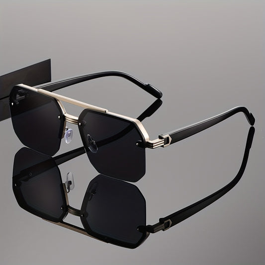 Trendy high-end dual-bar polygonal frame glasses, fashionable for street photography on Instagram