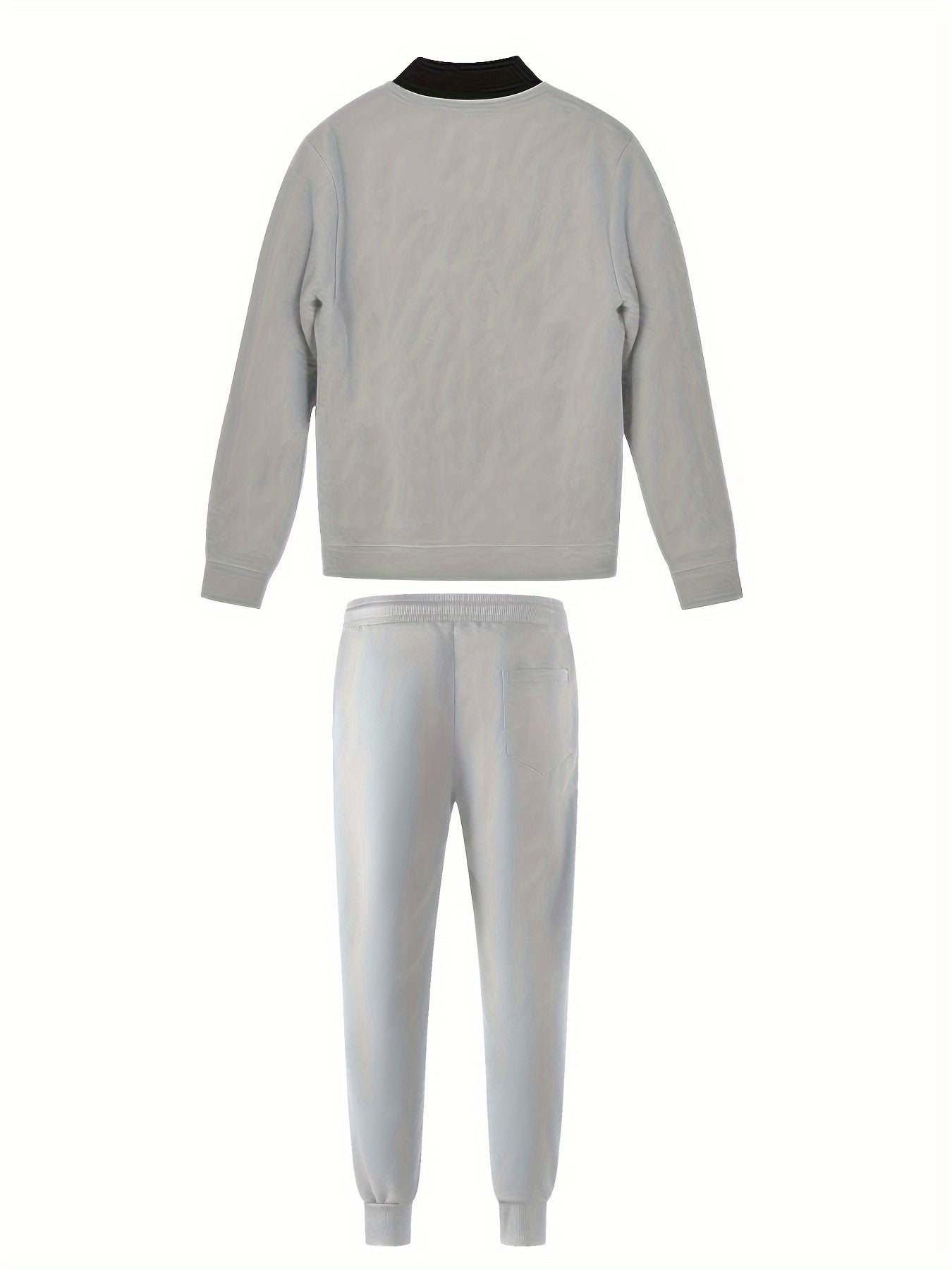 Men's Casual Polyester Sports Suit, Solid Color, Non-Stretch Fabric, Regular Fit, Baseball Collar Jacket and Sweatpants, Suitable for Spring/Autumn - Braided Eyelash Set