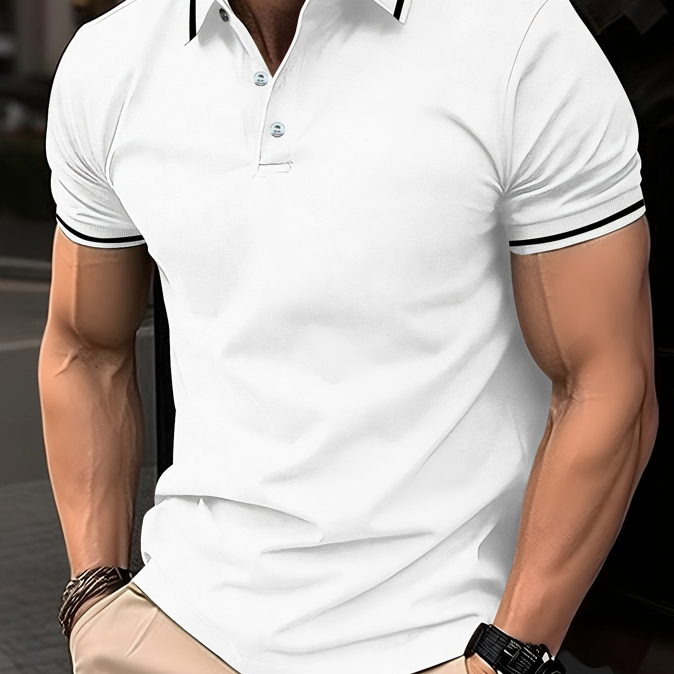 Pearson OBM Men'S Classic Breathable Knit Polyester Polo Shirt - Casual Style, Solid Color, Regular Fit with Slight Stretch, Summer Collared Top with Button Detail