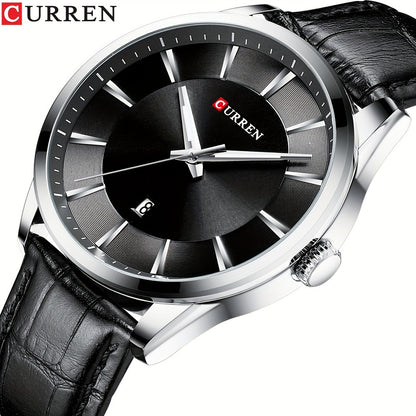 CURREN Minimalist Business Men'S Quartz Watch with Faux Leather Strap And Large Dial with Date, Suitable for Women