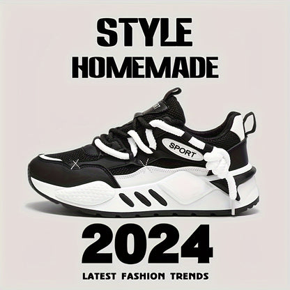 Double Lace Trendy Platform Sneakers, Soft Sole Comfy Jogging Shoes For All Seasons