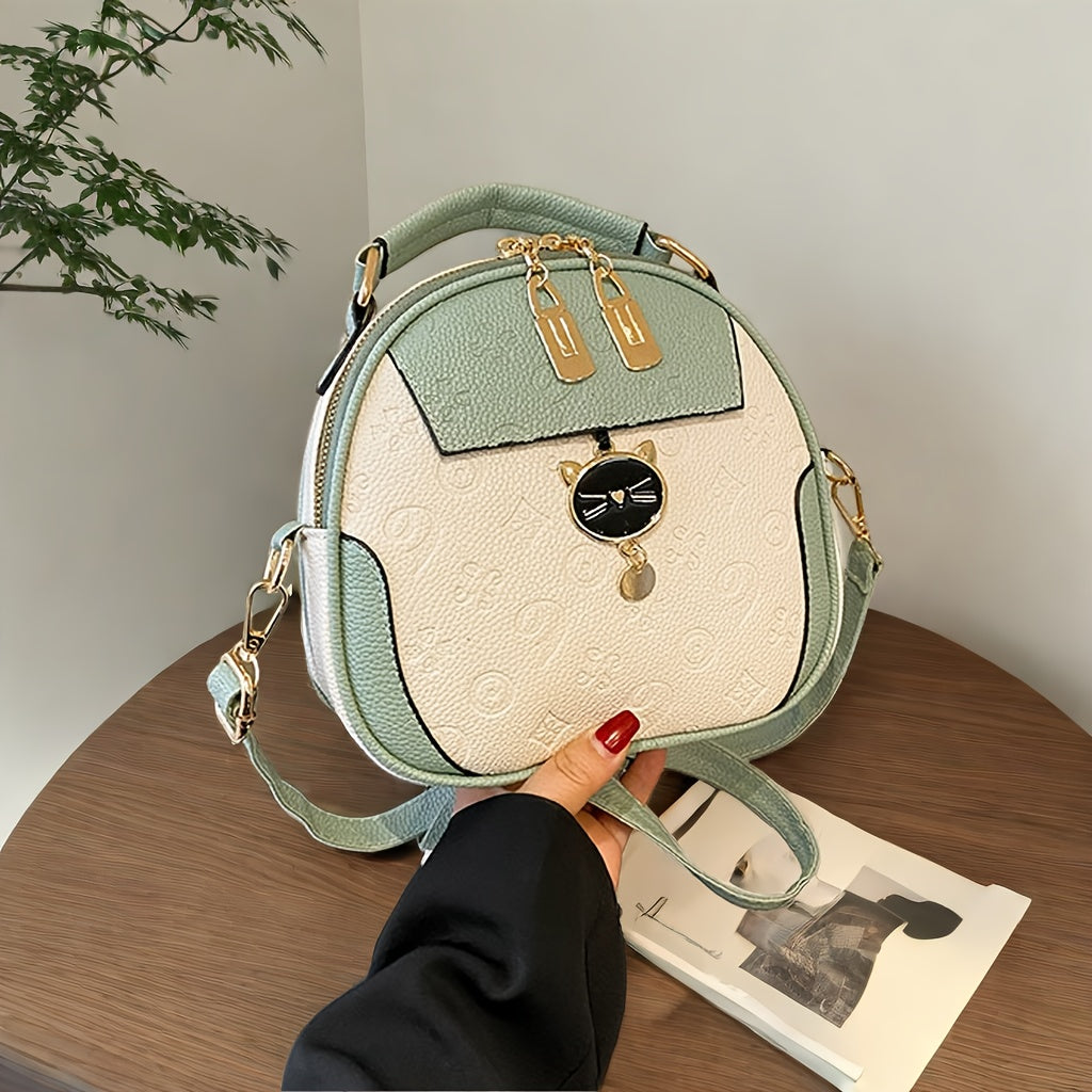 Stylish Women's Handbag - Two-Tone Red & White Design, Embossed Floral Pattern, Adjustable Crossbody Strap, Golden-Tone Hardware, Perfect for Casual Outings & Commuting, Ladies Handbags