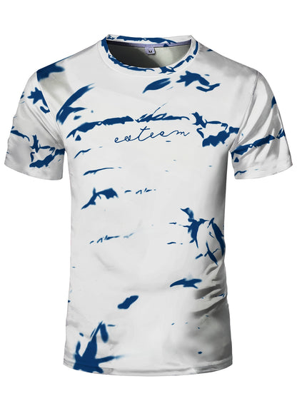 Men's High-Elasticity Anti-Tear Graffiti T-Shirt - Black & White Geometric Print, Tight-Fit Athletic Top for Gym, Running, Yoga & Casual Summer Wear, Gym Clothes, Highelastic Polyester, Short Sleeve Design