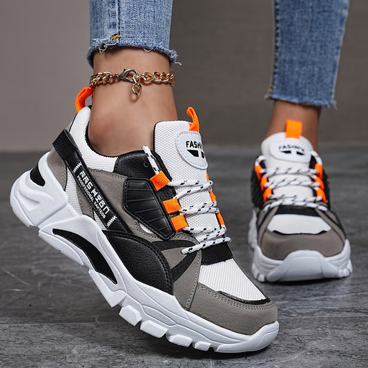 Women's Fashion Sneakers Geometric Pattern Low-Top with EVA Sole, Lace-Up Casual Sports Shoes, Hand-Washable Fabric Inner, All-Season Comfort Footwear with Plain Toe Design