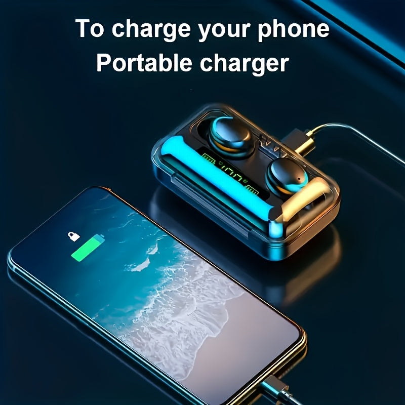 High-Fidelity Stereo Wireless Earphones, In-Ear Headphones with Touch Control and Noise Reduction for Voice Calls, USB Charging, Lithium Battery of 800mA, Long-Life Sports Gaming Headphones with Display