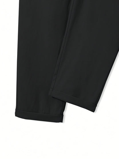 Men's Sleek Solid Color Dress Pants - Polyester, Mid-Rise with Pockets, Ideal for Office & Casual Wear in Spring/Summer, Non-Stretch Fabric