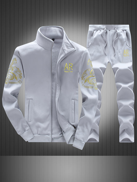 Spring and Autumn Men's Casual Sports Suit, Fashionable Open Jacket and Straight Trousers Two-piece Set