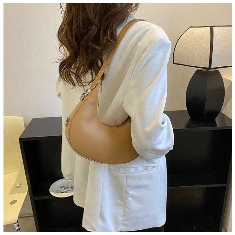 1pc Trendy Crescent Moon Shoulder Bag for Women - Large Capacity, Casual Underarm Purse in Black/Brown/White/Beige, with Polyester Lining, Zip Closure, Perfect for Commuting & Everyday Use, Crossbody Purse, Minimalist Handbag