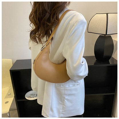 1pc Trendy Crescent Moon Shoulder Bag for Women - Large Capacity, Casual Underarm Purse in Black/Brown/White/Beige, with Polyester Lining, Zip Closure, Perfect for Commuting & Everyday Use, Crossbody Purse, Minimalist Handbag