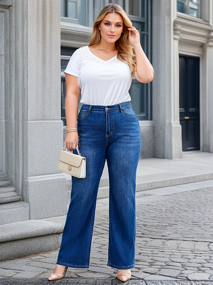 Women's Plus Solid Casual Straight Leg Jean Pants