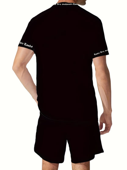 Men'S Los Angeles Graphic Print Casual Sportswear Set - Breathable Summer Short Sleeve T-Shirt & Drawstring Shorts with Pockets, Regular Fit, Crew Neck, Comfortable & Stylish for Casual Attire, Leisure Clothing | Trendy Sport