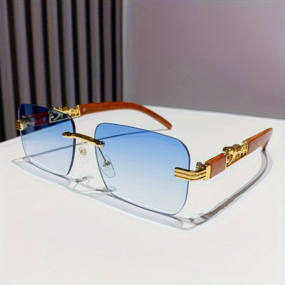 Cheetah Leopard fashion glasses For Women Men Rectangle Rimless Wood Grain Temple Sun Shades For Beach Party Travel