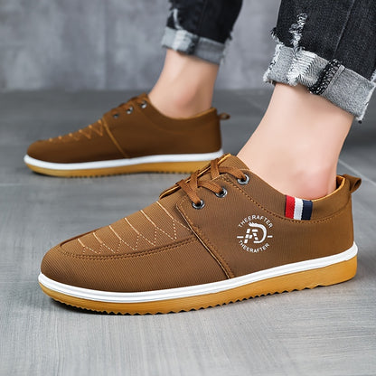 Men's Solid Color Classic Canvas Shoes, Comfy Non Slip Casual Business Style Lace Up Walking Shoes For Men's Outdoor Activities