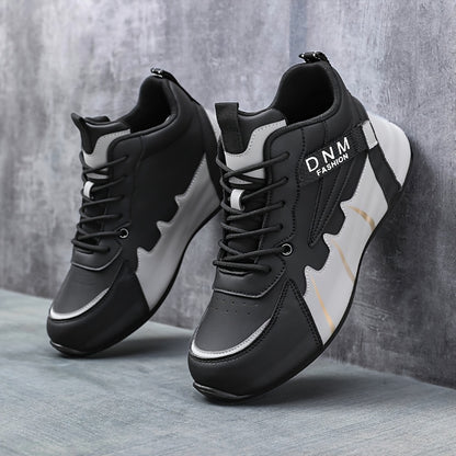 Men'S Fashion Classic Sneakers, Low Top Lace-up Athletic Shoes, Shock Absorbing Breathable Running Shoes, Durable Thick Sole Skateboard Shoes, Solid Color Graphic Design, Round Toe, Faux Upper/Sole, Fabric Inner, EVA Insole f