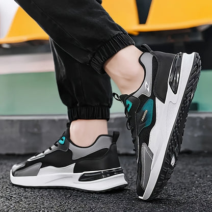 Men'S Breathable Running Sneakers with Gradient Design - Low-Top Lace-Up Casual Shoes, Durable PVC Sole, EVA Insole, Fashionable Black & White Patterns, Ideal for All Seasons Outdoor Activities