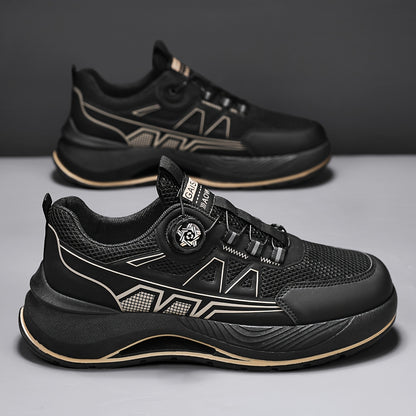 Men's 2025 New Casual Athletic Running Shoes - Thick-Sole Hiking & Basketball Sneakers with Breathable PU/Fabric Upper, Durable PVC Outsole, Beige/Black Colorway for Outdoor, Streetwear & Everyday Comfort, Round Toe Design |