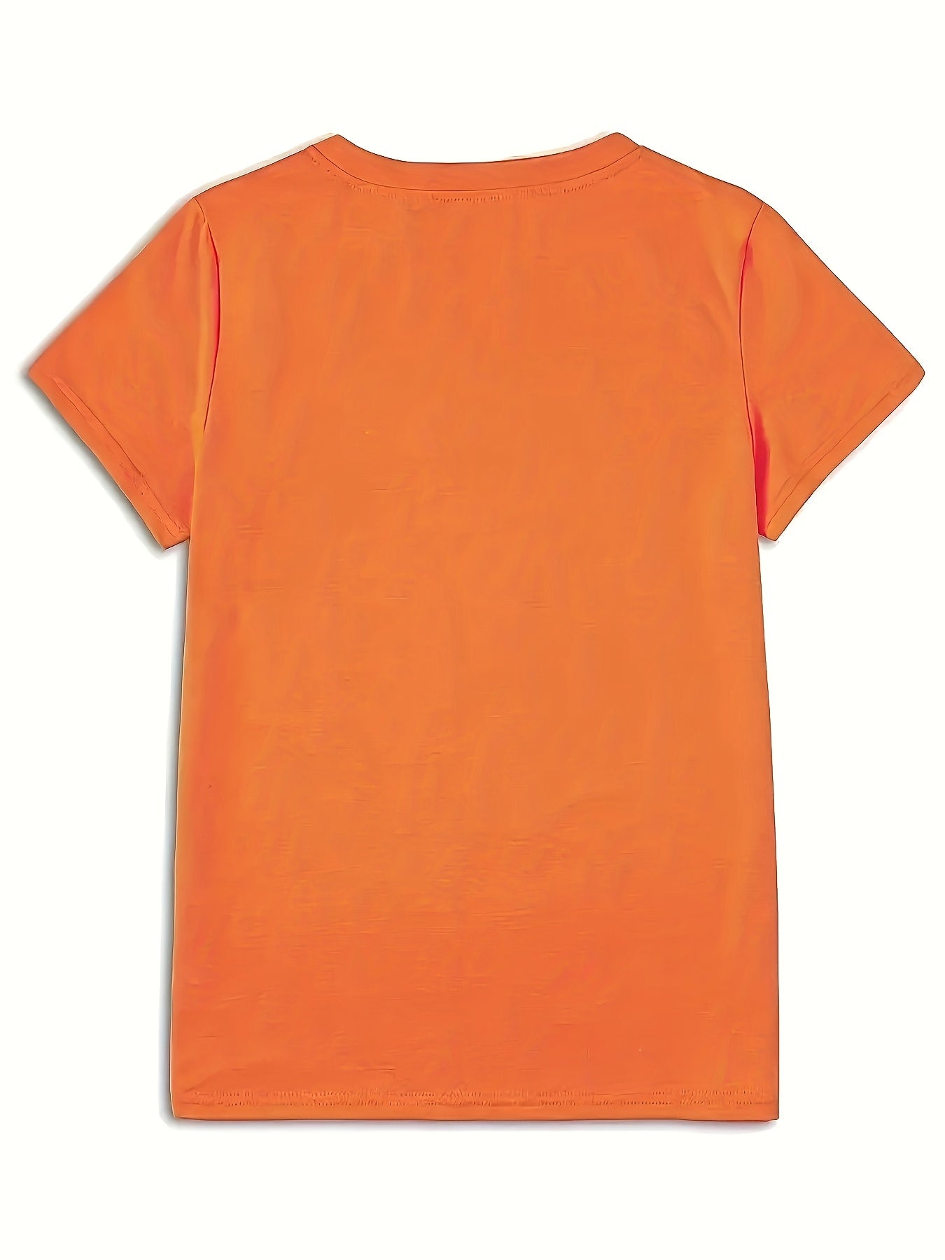 Sparkling Rhinestone Queen Crown Graphic Casual T-Shirt - Vibrant Orange Short Sleeve Round Neck Top with Medium Stretch, Machine Washable for Casual Attire & Parties, Cute T Shirts, Allseason Apparel, Party Wear, Mediumstret
