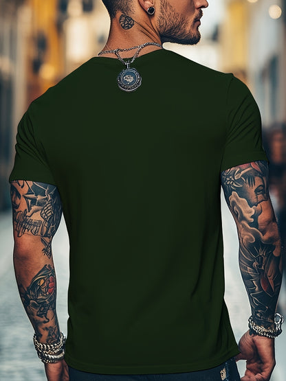 Men'S Brown T-Shirt with ECG Heartbeat Graphic - Casual Streetwear, Short Sleeve, Round Neck, Stretch Fabric, All-Season Comfort, Casual Streetwear Tee | Round Neck Tshirt | Comfortable Fit