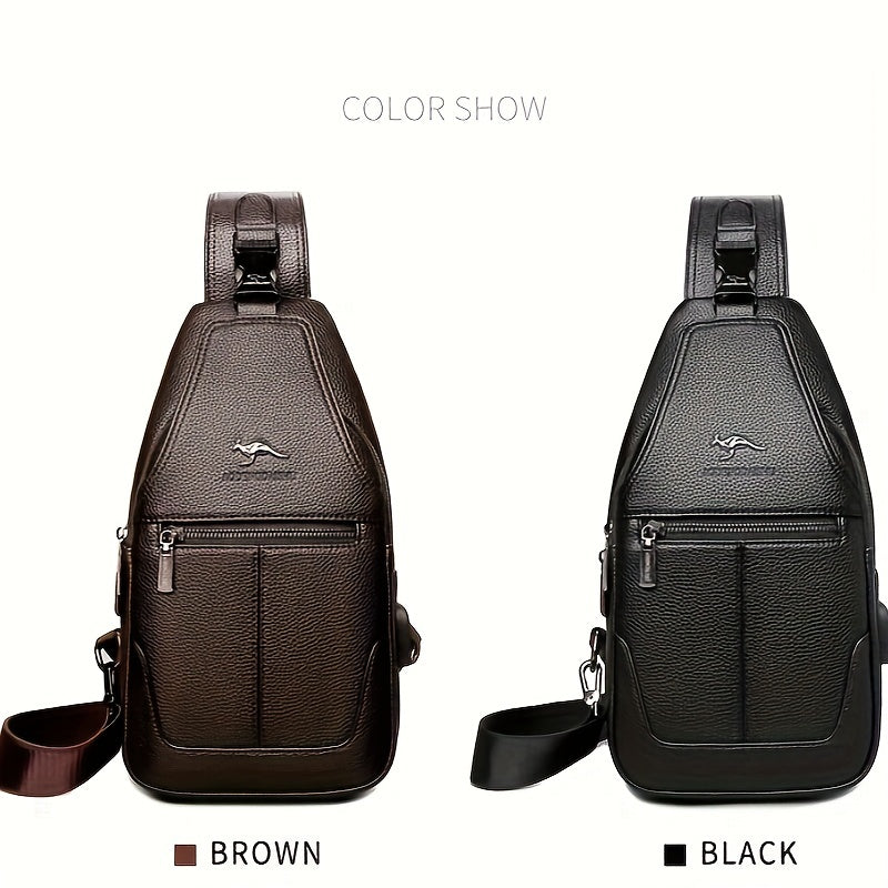 New Men'S Chest Bag 2024 Genuine Faux Leather Texture Crossbody Bag Casual Shoulder Bag Men'S Large Capacity Backpack Trendy