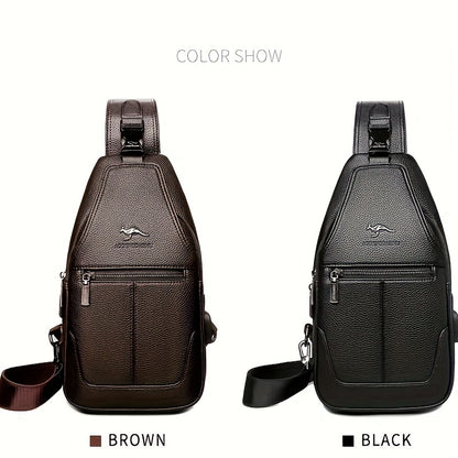 New Men'S Chest Bag 2024 Genuine Faux Leather Texture Crossbody Bag Casual Shoulder Bag Men'S Large Capacity Backpack Trendy