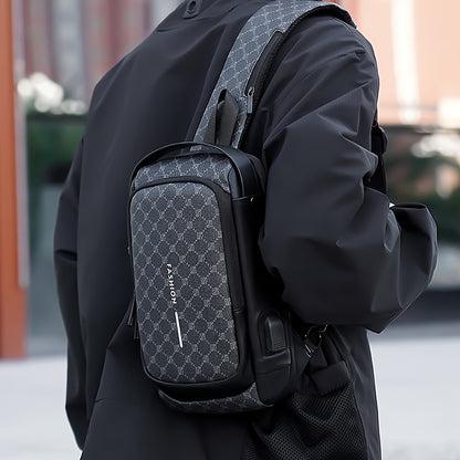 Elegant Black Crossbody Bag with Adjustable Strap, Anti-Theft Zipper Closure, and Polyester Lining - Stylish Chest Bag for Men and Women, Secure Travel Bag|Patterned Chest Bag|Durable Zipper Closure