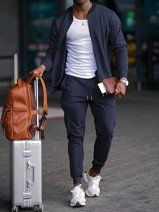 Spring and Autumn Men's Casual Sport Solid Color Suit