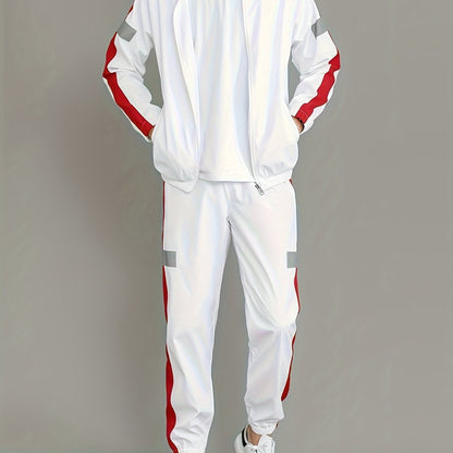 Spring and Autumn Men's Sports Suit, Two-piece Set of Top and Pants, Colorful Collar Long Sleeve