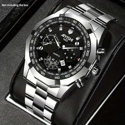 AIYISHI Men's Luxury Business Quartz Watch | | Luminous Hands & Markers | Date Display | Zinc Alloy Case and Band | Analog Dial with Subdials | Ideal for Professional Gifting