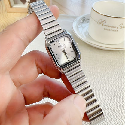 1pc Women Gold Stainless Steel Strap Fashion Square Dial Quartz Watch, for Daily Life, Holiday gift