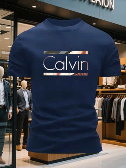Men'S Bright Pink CALVI Graphic T-Shirt - Soft Breathable 100% Cotton Crewneck Tee, Everyday Casual Shirt for Office, Outings & Gym - Minimalist Modern Top, Comfortable Clothing, Stylish Letter Print, Durable Fabric, Short Sl
