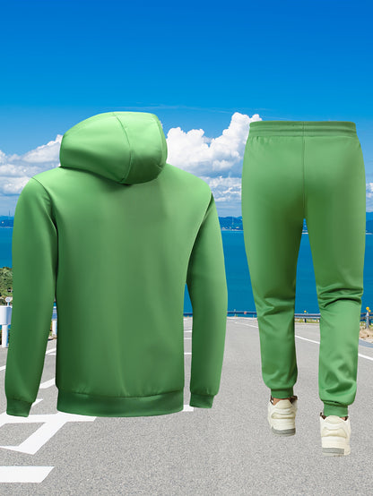 Men'S Sports Casual Suit, Spring and Autumn Hooded Cardigan Sweatshirt Set, Outdoor Sports Running Wear Fitness Home Clothes High-Quality Two-Piece Men'S Top and Bottom Outfit