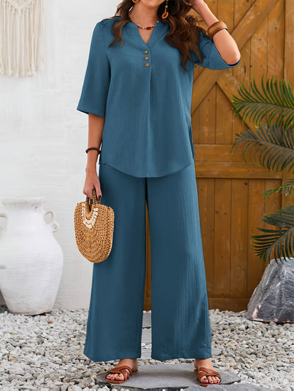 Women's V-Neck Casual Two-Piece Set