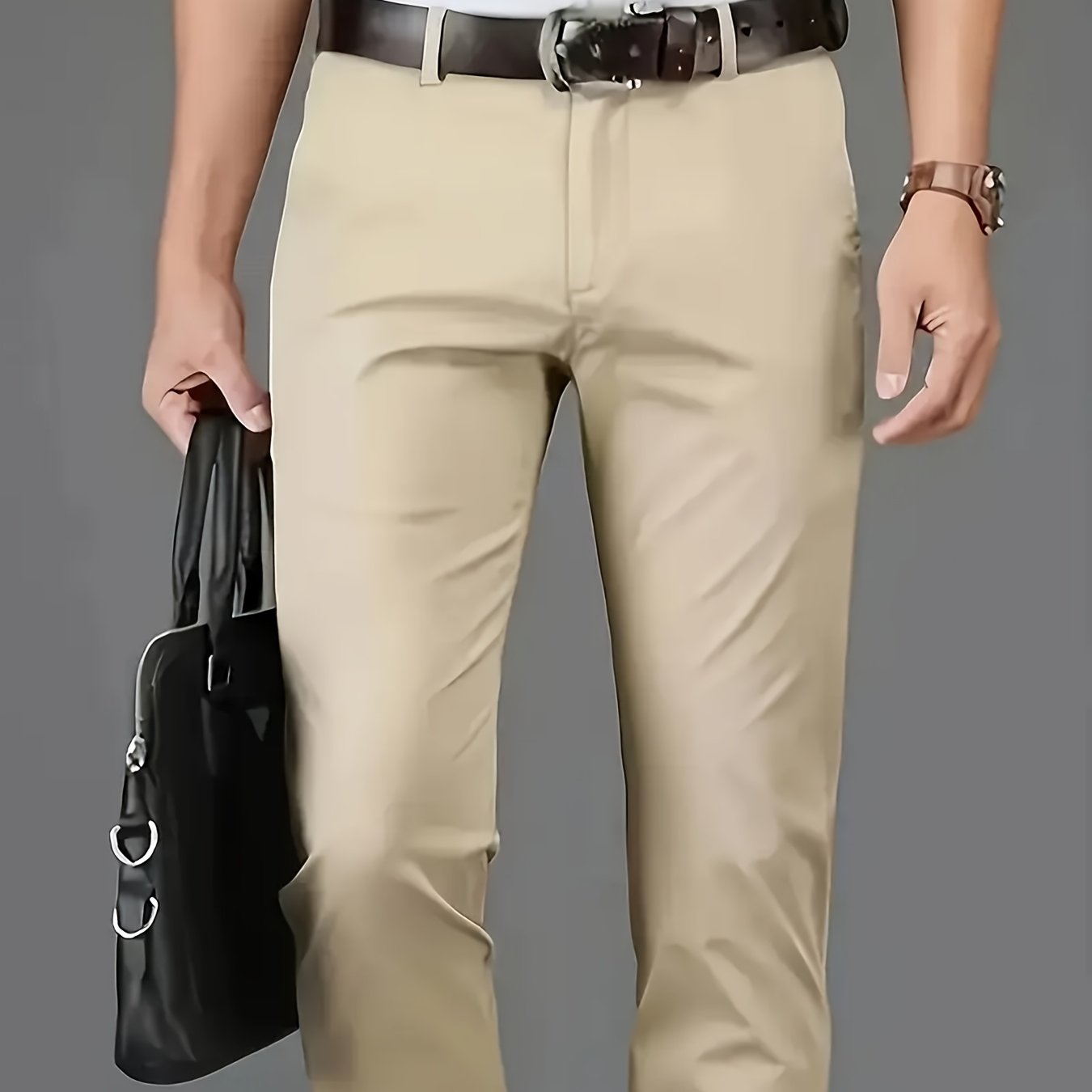 Men's Classic Business Dress Pants, Solid Color Casual Trousers, 100% Polyester, Regular Fit, with Zipper Fly, for Daily Wear and Gifting, All-Season, Allseason Trousers | Notch Lapel Design | Polyester Trousers