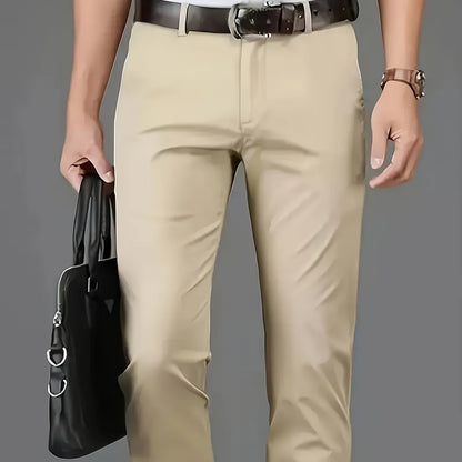 Men's Classic Business Dress Pants, Solid Color Casual Trousers, 100% Polyester, Regular Fit, with Zipper Fly, for Daily Wear and Gifting, All-Season, Allseason Trousers | Notch Lapel Design | Polyester Trousers