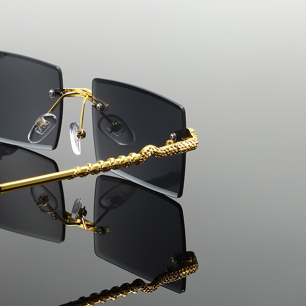 Stylish Unisex Frameless Fashion Glasses with PC Lens & Metal Frame - Rectangular Fashion Eyewear for Women & Men, Perfect for Weddings, Parties, Photography, Shopping, Party Accessories, Chic Eyewear, Elegant Design, Wedding
