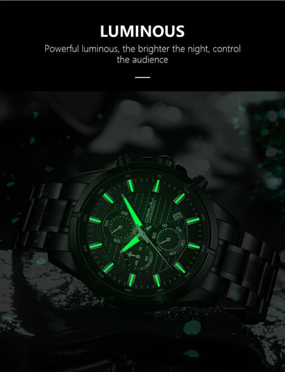 CRRJU Fashion Men's Watch, Business Solid Stainless Steel Multifunctional Chronograph Watch