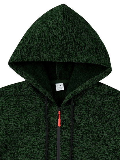 Men's Casual Sports Hoodie and Pants Set with Zipper, Drawstring, Fleece-Lined - Polyester Blend, Machine Washable