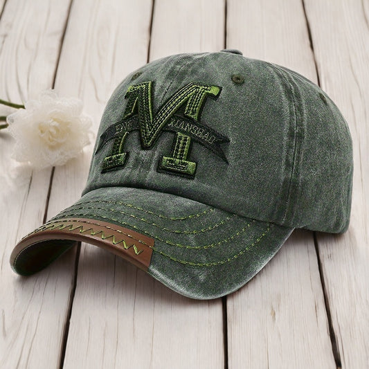 1pc Unisex Sunshade Vintage Washed Baseball Cap With Letter M Embroidered For Outdoor Sport, Golf, Fishing