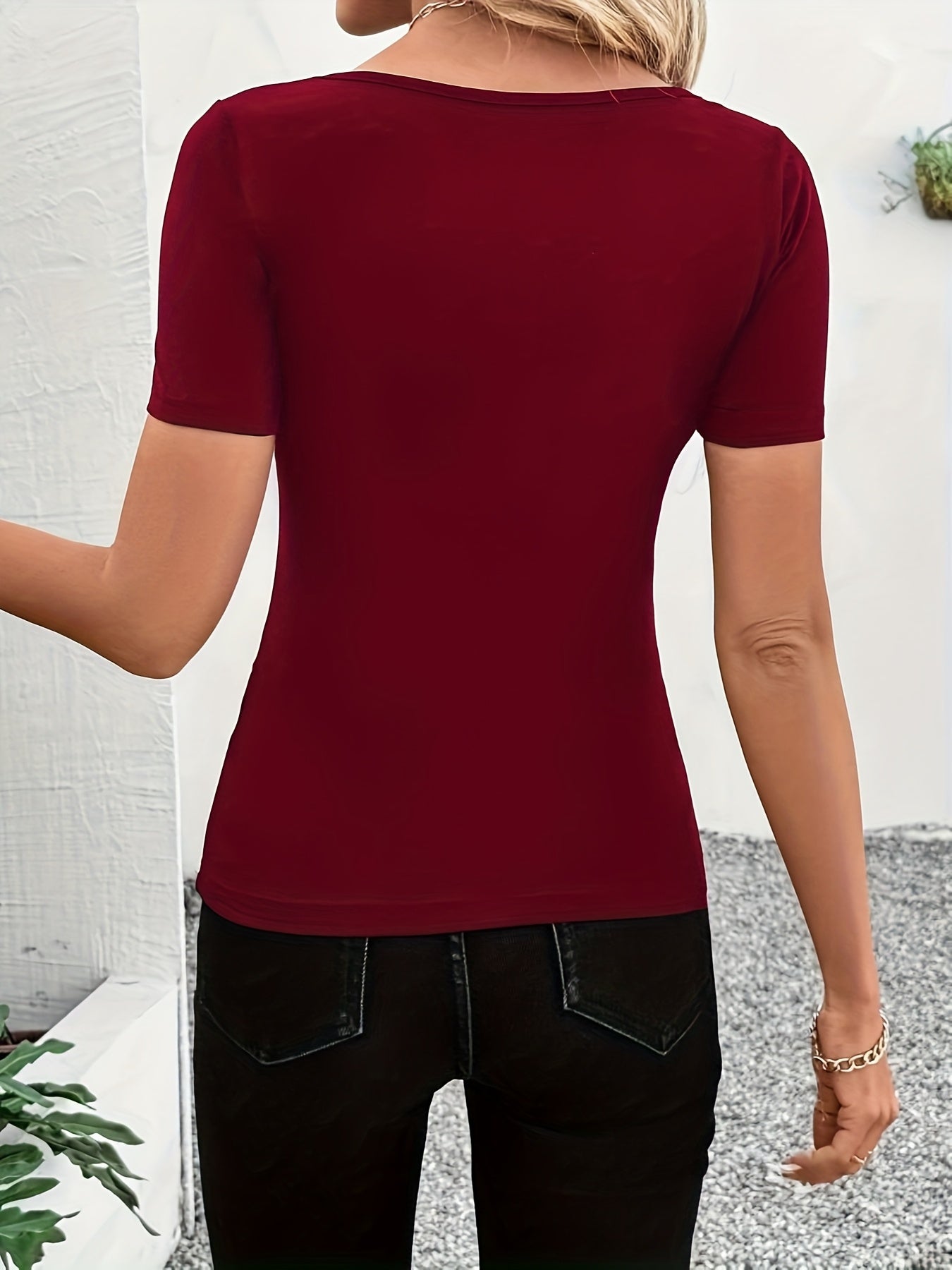 Women's Sexy Deep V-Neck T-Shirt - Elegant party & Formal Tops, Non-Stretchy Blouse, Machine Washable Women's Shirt for Evening Events & Everyday Outfits, Ladies T Shirts, Summer Fashion, Fitted Blouse, Breathable Material, S