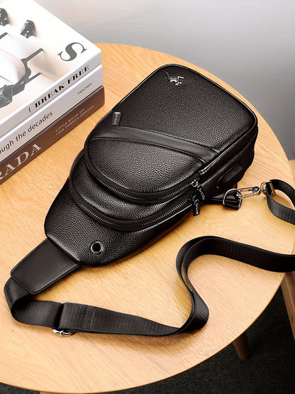 MOEPEQDAISHU Men's Synthetic Leather Crossbody Bag - Adjustable Strap, Multiple Compartments, Casual Style, Black, Perfect for Daily Commute, Casual Crossbody Bag | Modern Men's Bag | Textured Finish, Purse Crossbody