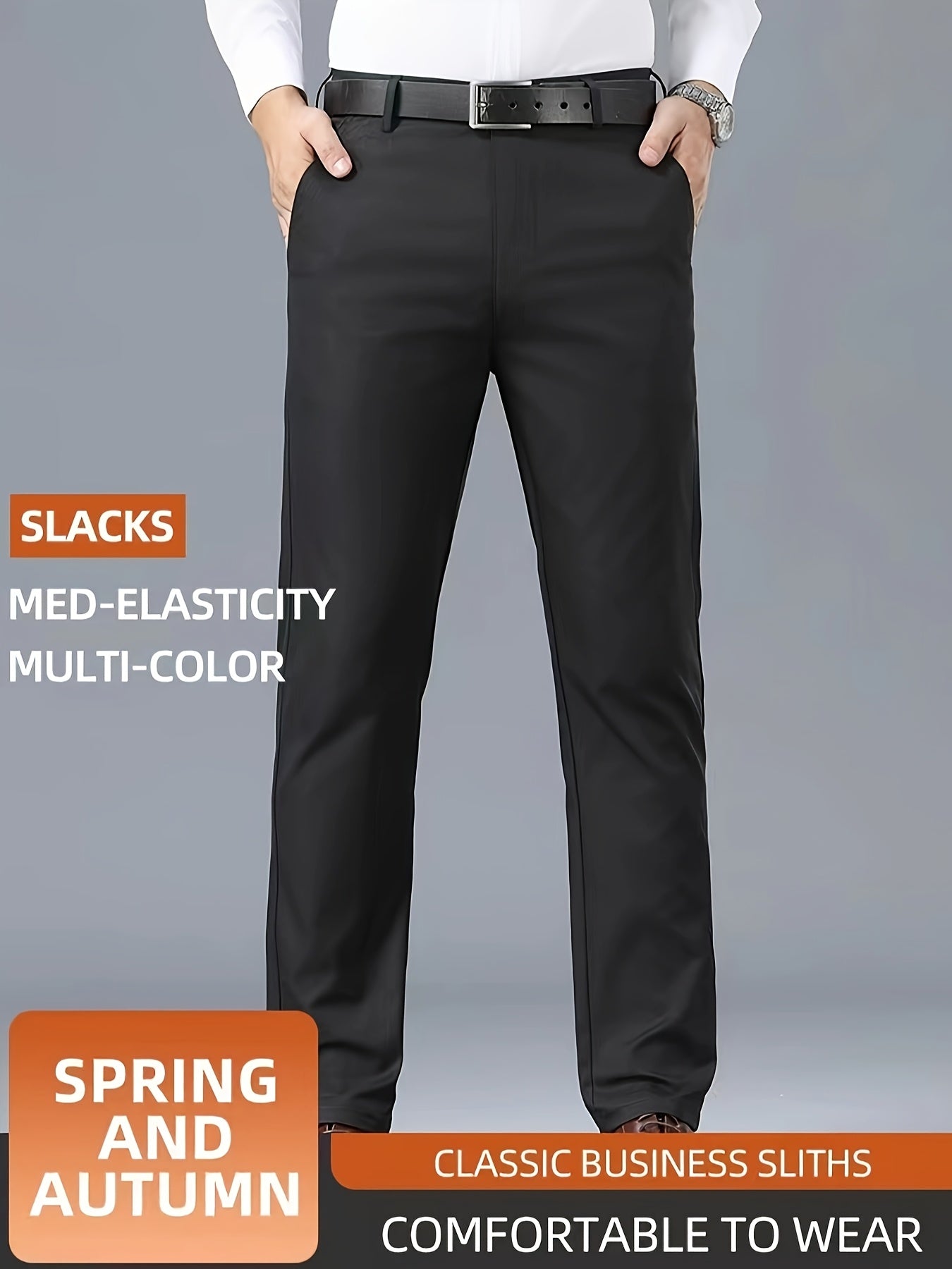 Men's Casual Solid Color Dress Pants - Polyester Blend, Woven, Regular Fit, All-Season Comfort, Adult Suit Pants